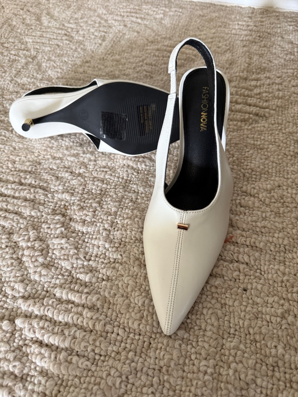 Fashion Nova Cream Pointed-Toe Slingback Heels